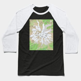 Summit Serenity: Rainier Elevation Map Baseball T-Shirt